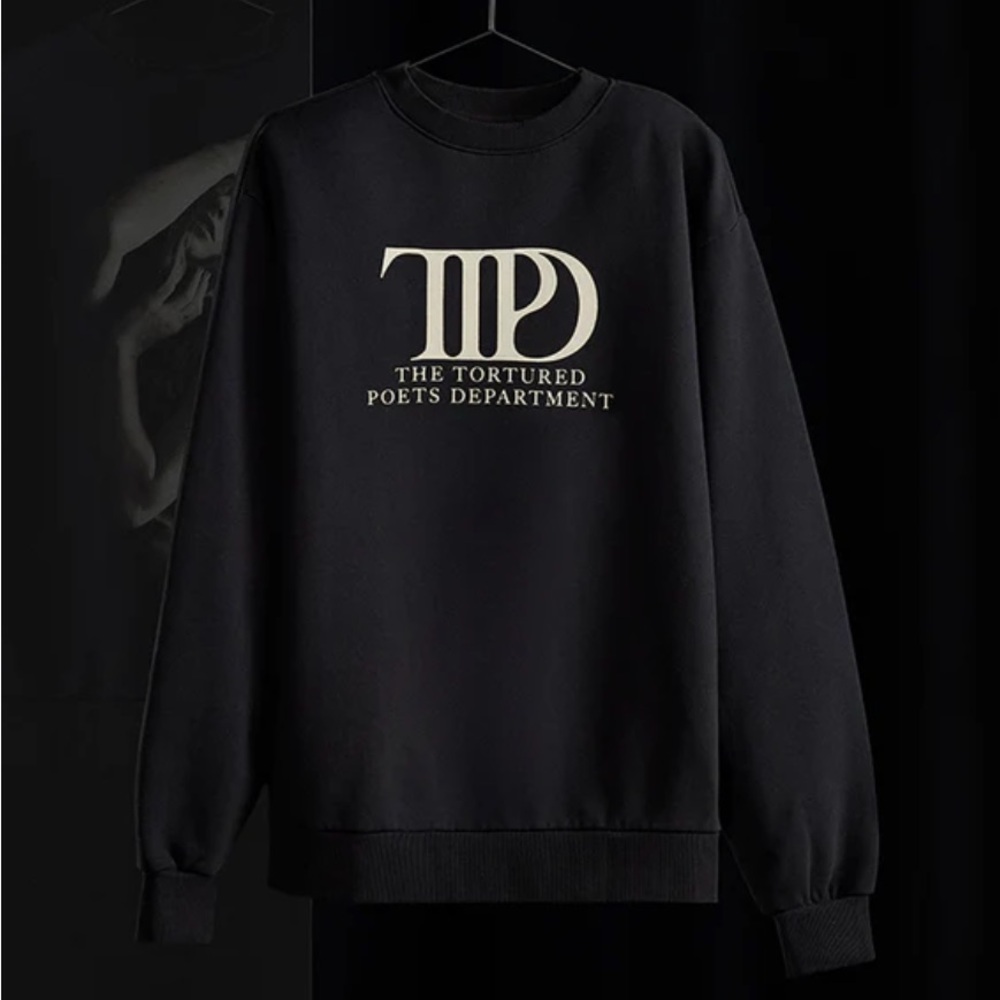 Taylor Swift TTPD official release Black Crewneck with Ivory Logo
